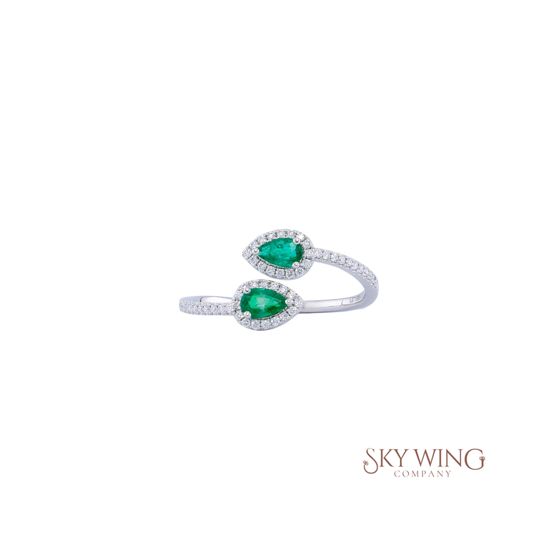 DIA: &amp; PEAR SHAPE EMERALD BYPASS RING