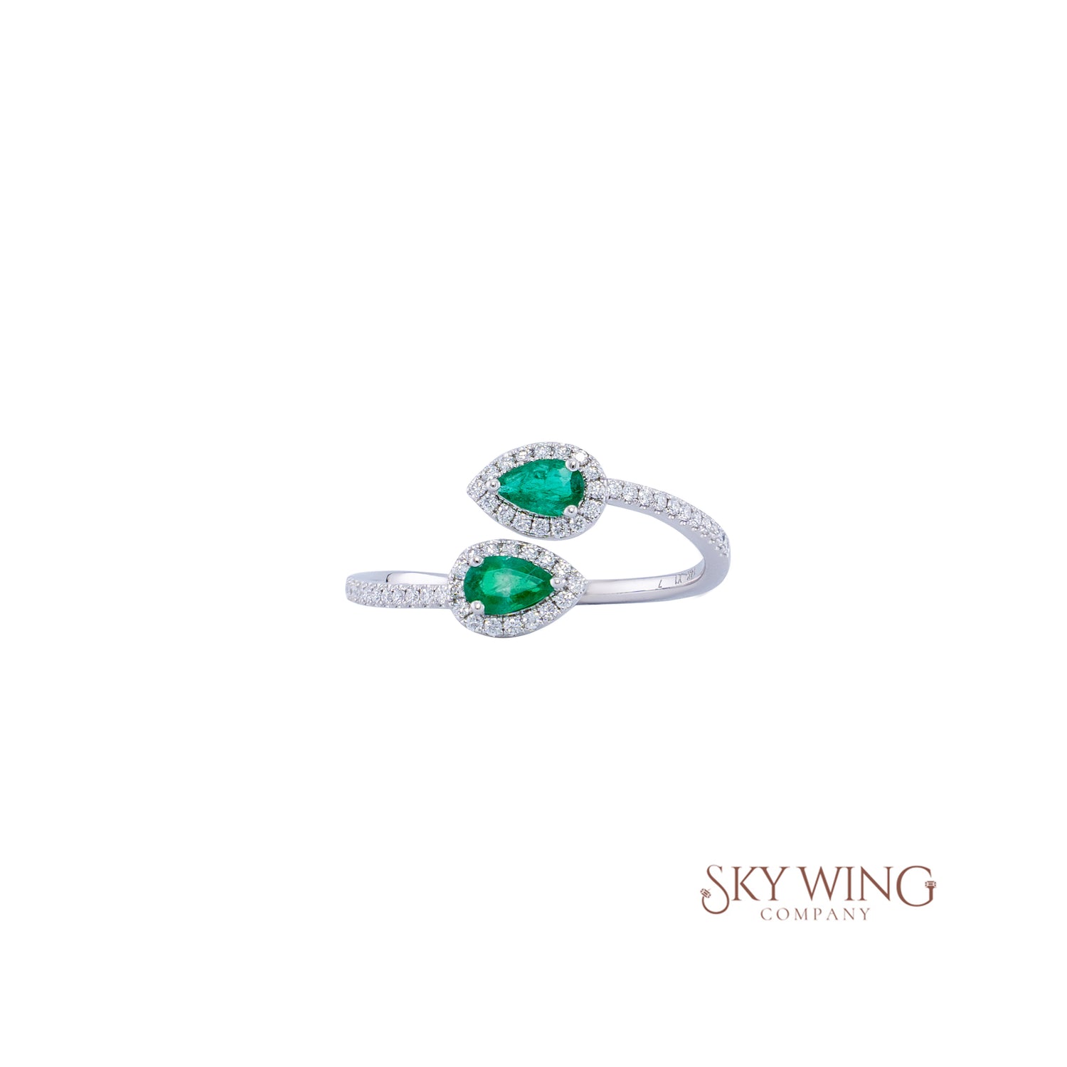 DIA: &amp; PEAR SHAPE EMERALD BYPASS RING