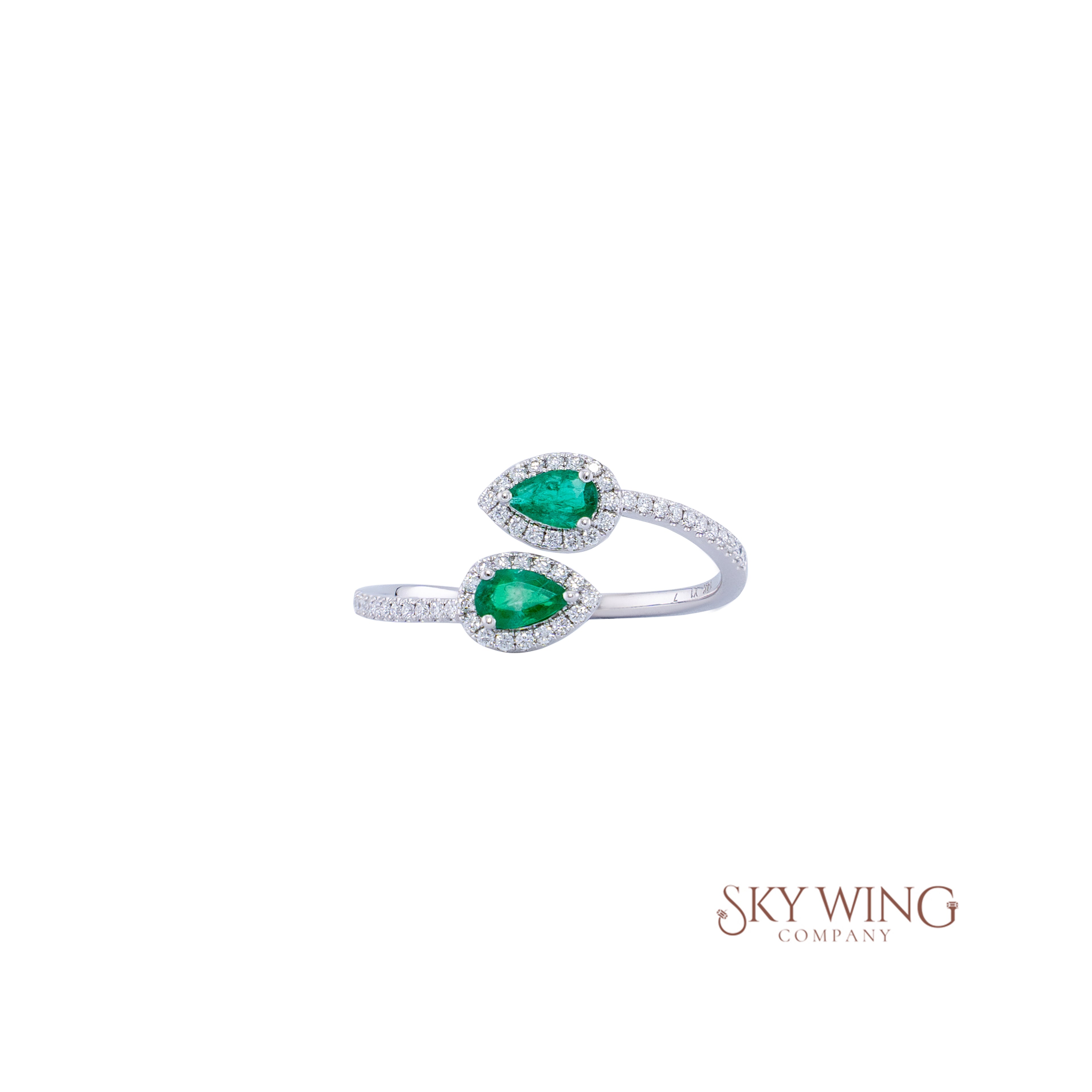 DIA: &amp; PEAR SHAPE EMERALD BYPASS RING