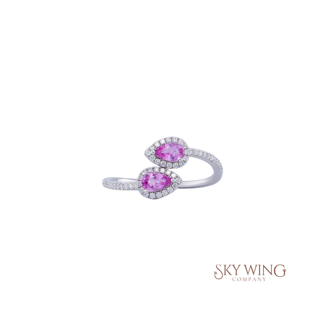 DIA: &amp; PEAR SHAPE PINK SAPPHIRE BYPASS RING