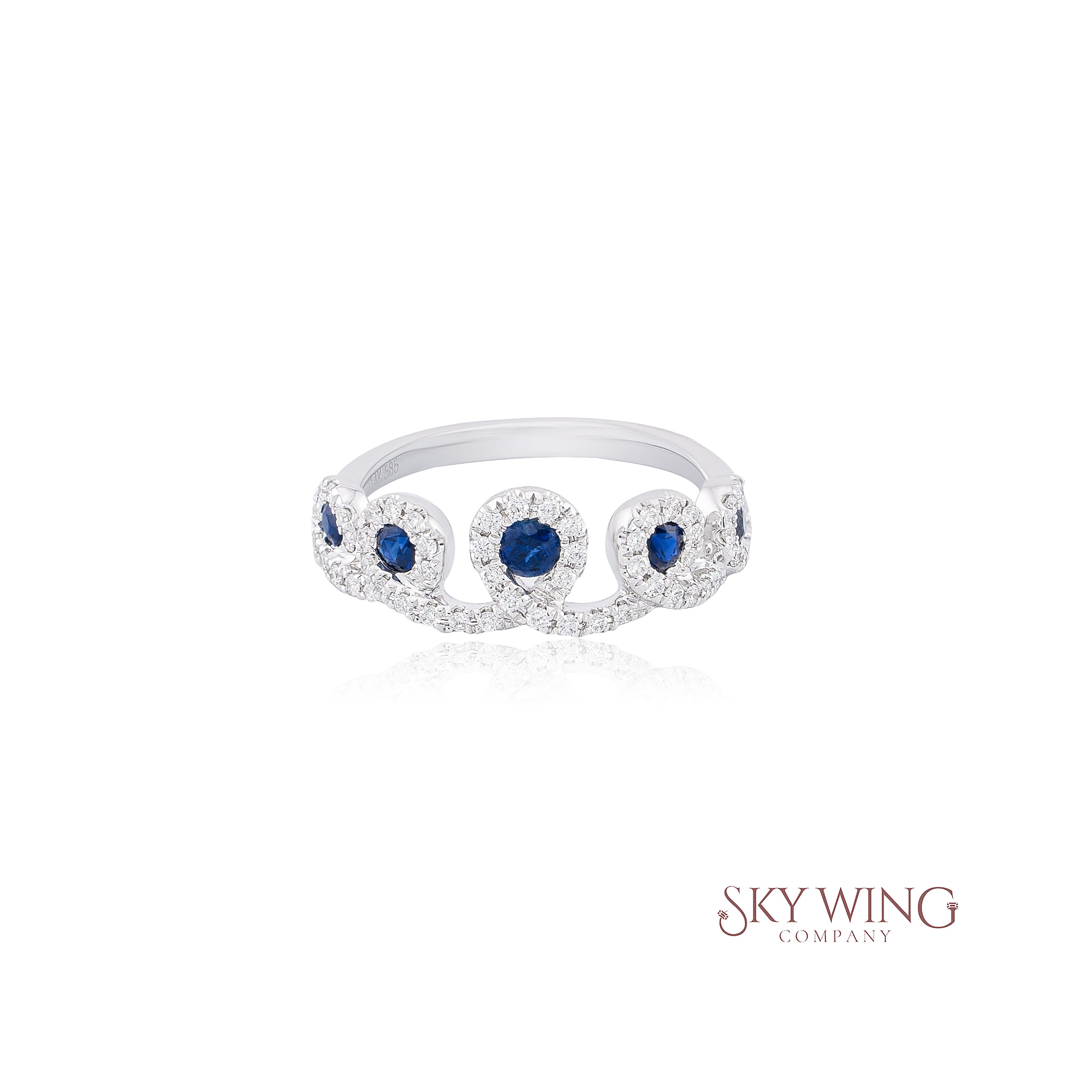 DIA: &amp; BLUE SAPPHIRE CROWN STYLE RING