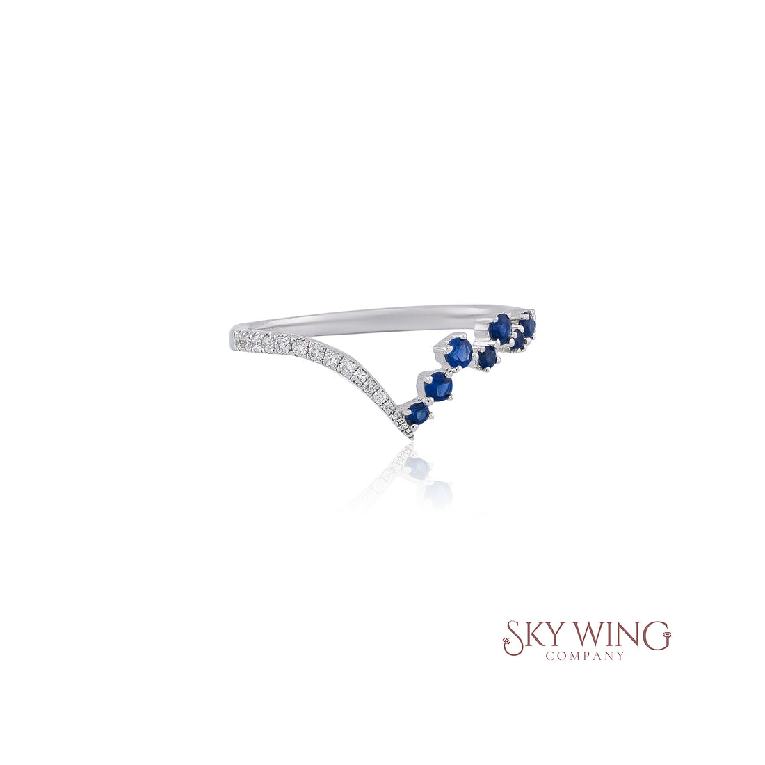 V SHAPED BLUE SAPPHIRE &amp; DIAMOND RING