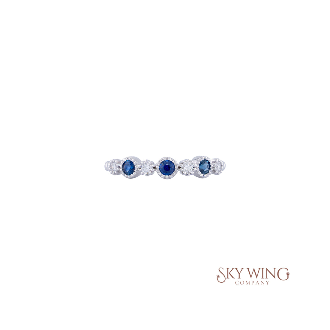 DIA: &amp; BLUE SAPPHIRE CIRCLE MILGRAIN HALFWAY BAND