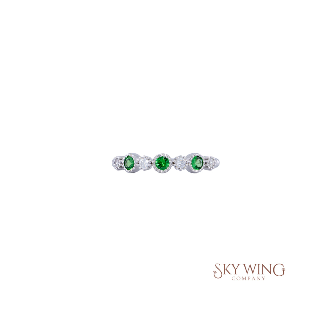 DIA: &amp; TSAVORITE CIRCLE MILGRAIN HALFWAY BAND