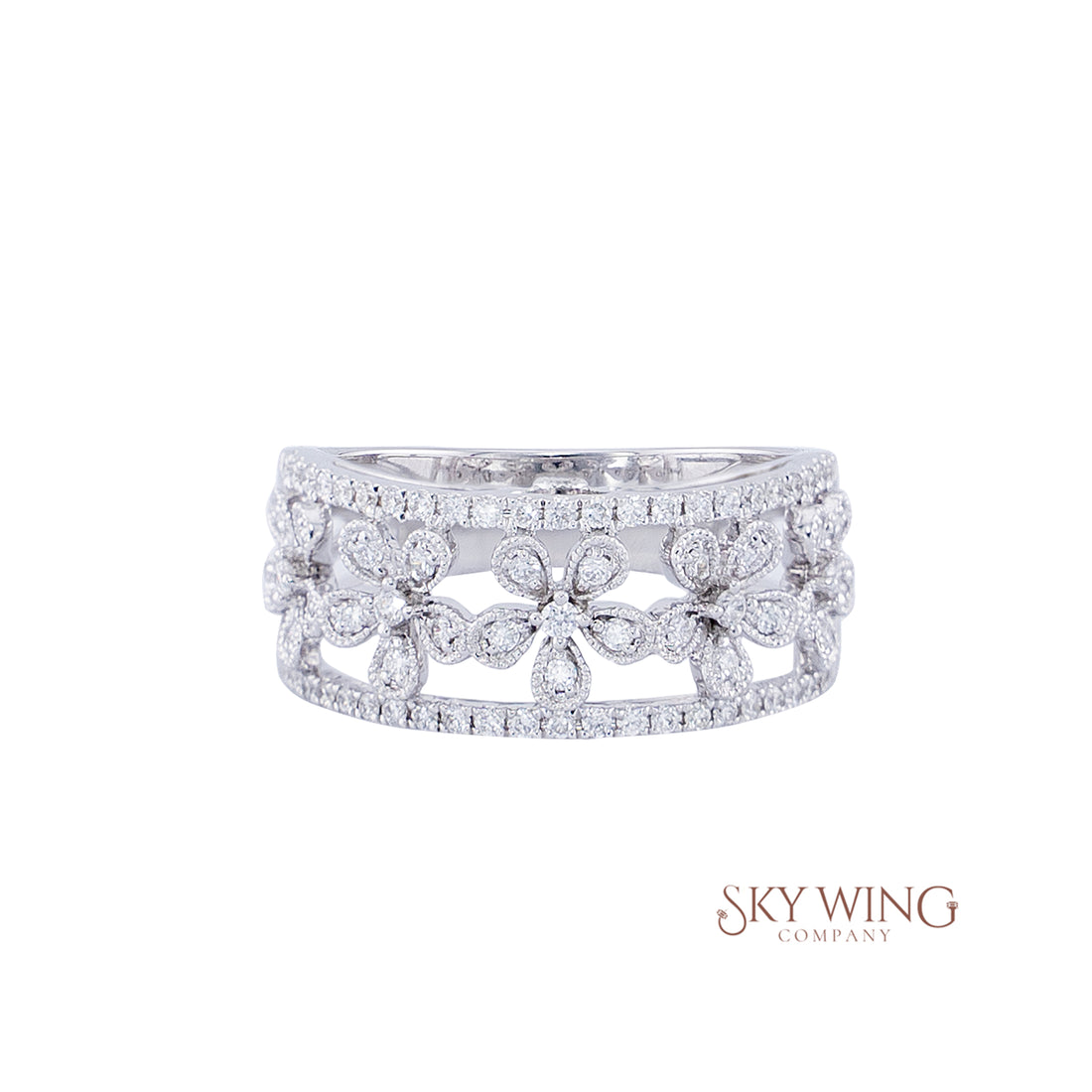 ROUND DIAMOND FLOWER BAND RING