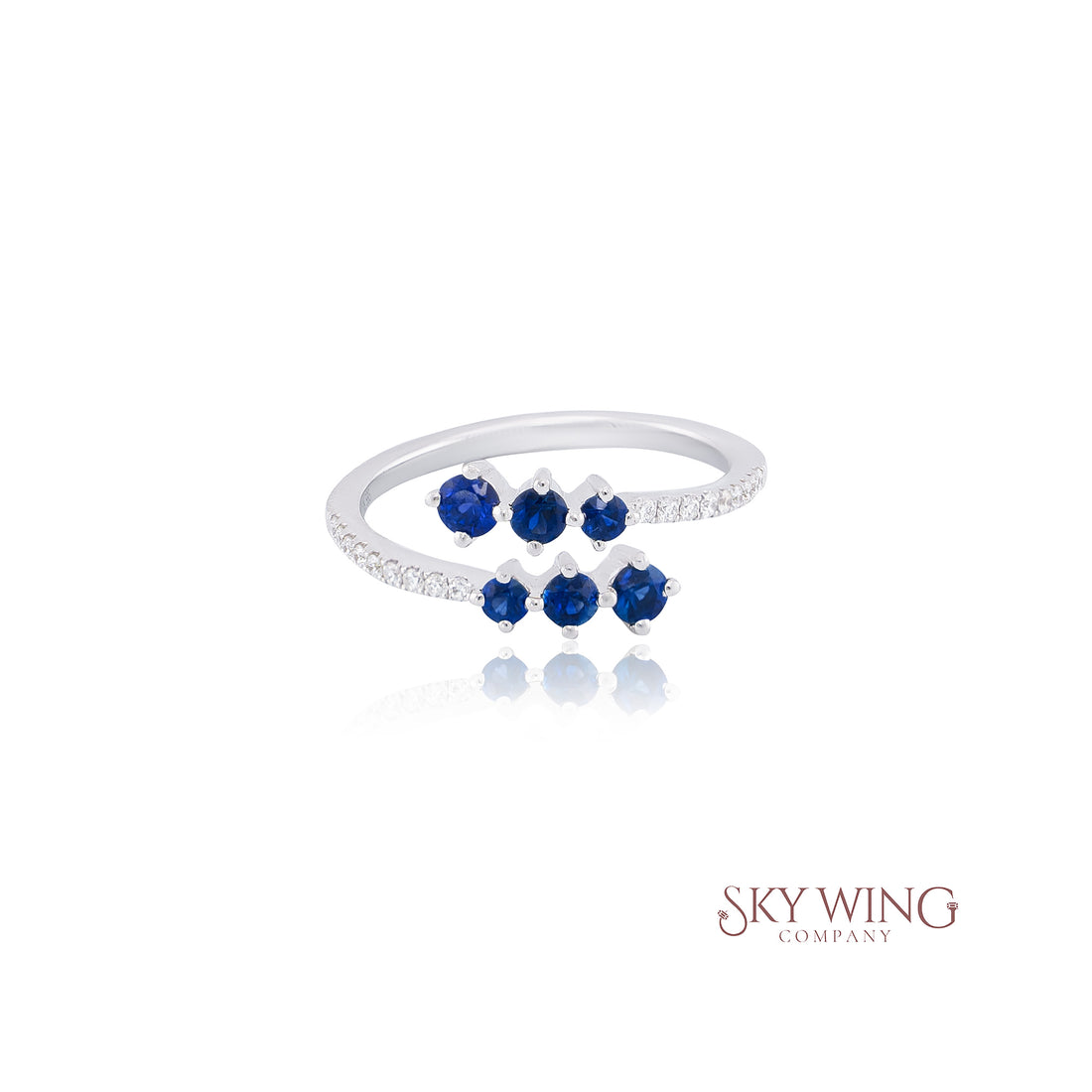 DIA: &amp; GRADUATED BLUE SAPPHIRE OPEN SHANK RING