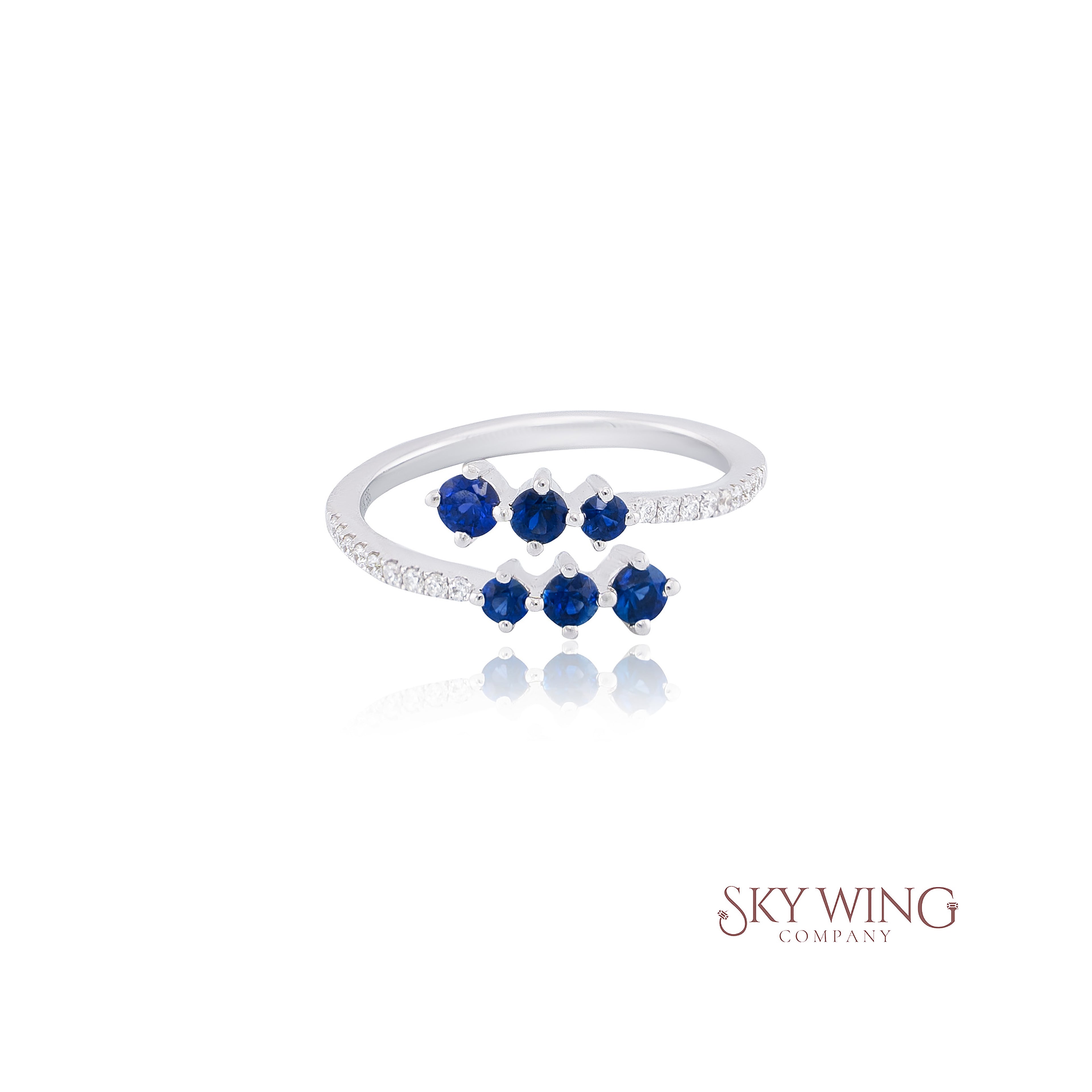DIA: &amp; GRADUATED BLUE SAPPHIRE OPEN SHANK RING