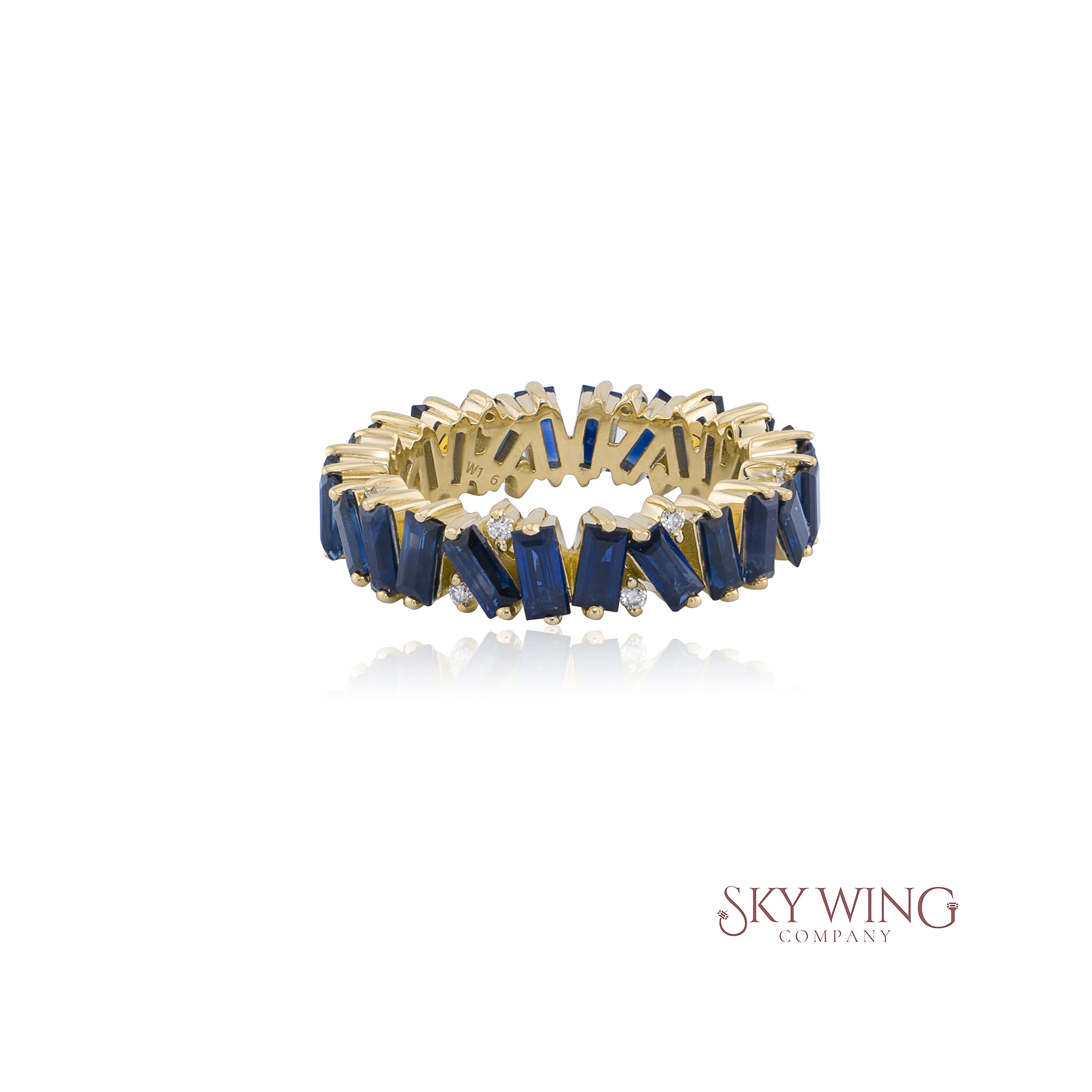 BAGUETTE BLUE SAPPHIRE &amp; ROUND DIAMOND RING
