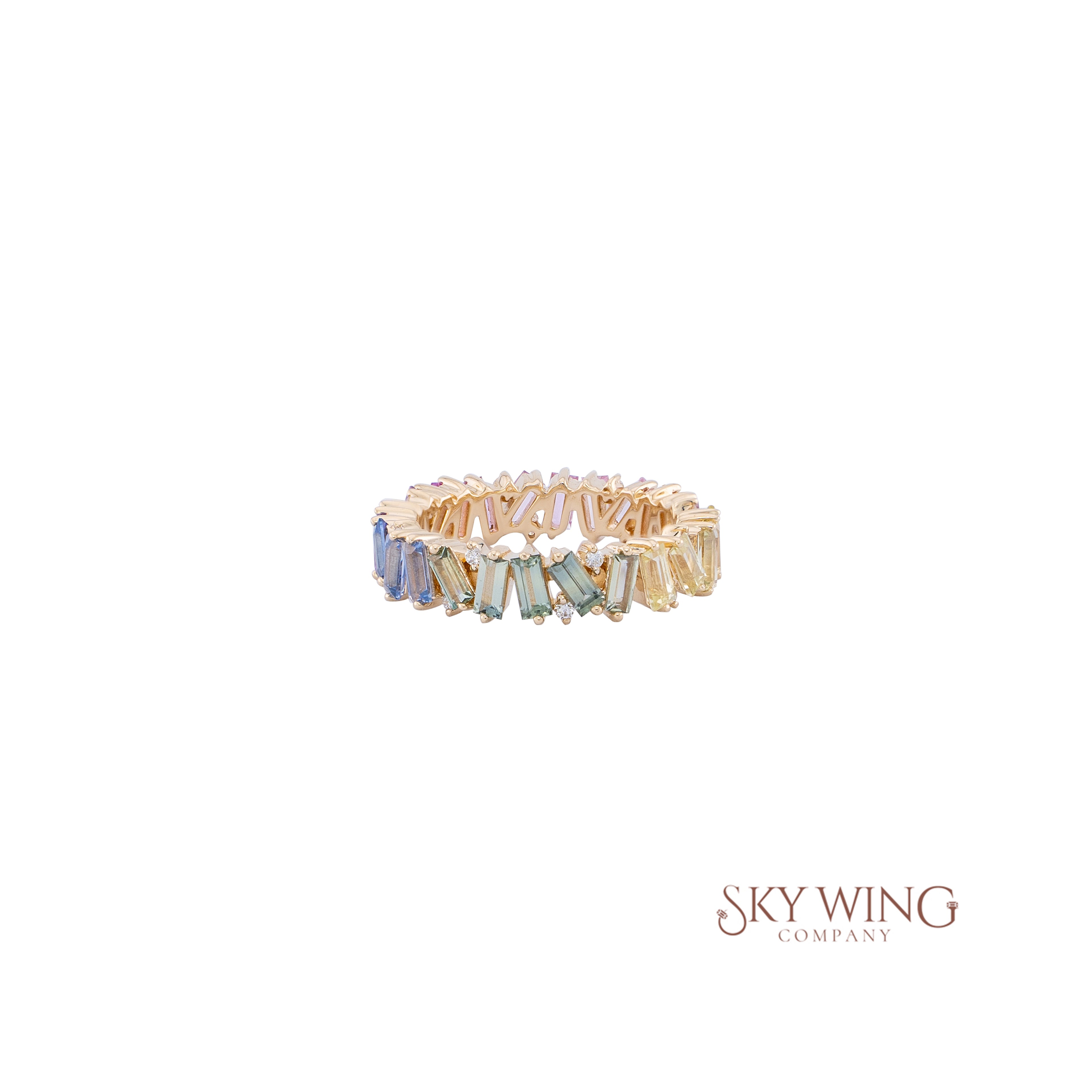 BAGUETTE MULTI SAPPHIRE &amp; ROUND DIAMOND RING