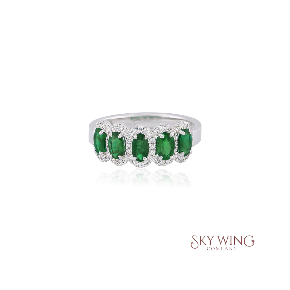 DIA: &amp; 5 OVAL EMERALD HALO RING