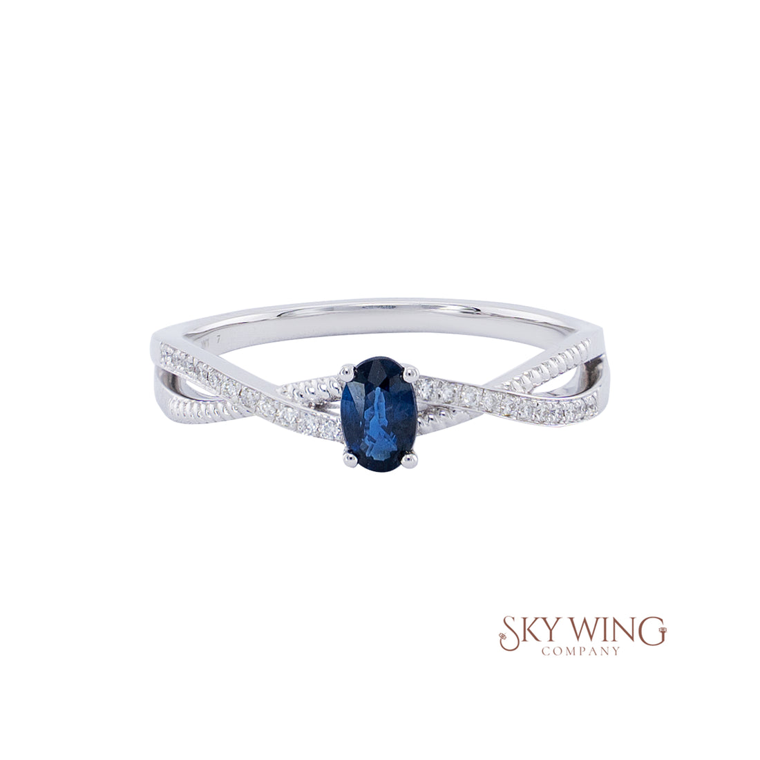 DIA: &amp; OVAL BLUE SAPPHIRE CRISSCROSS RING