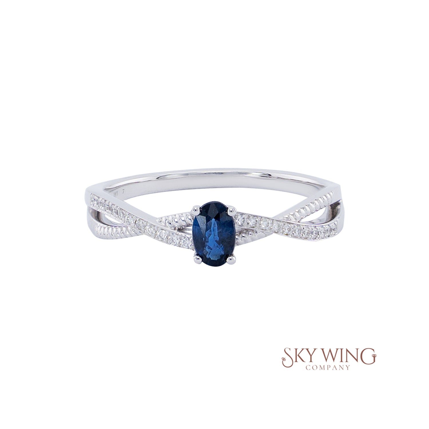 DIA: &amp; OVAL BLUE SAPPHIRE CRISSCROSS RING