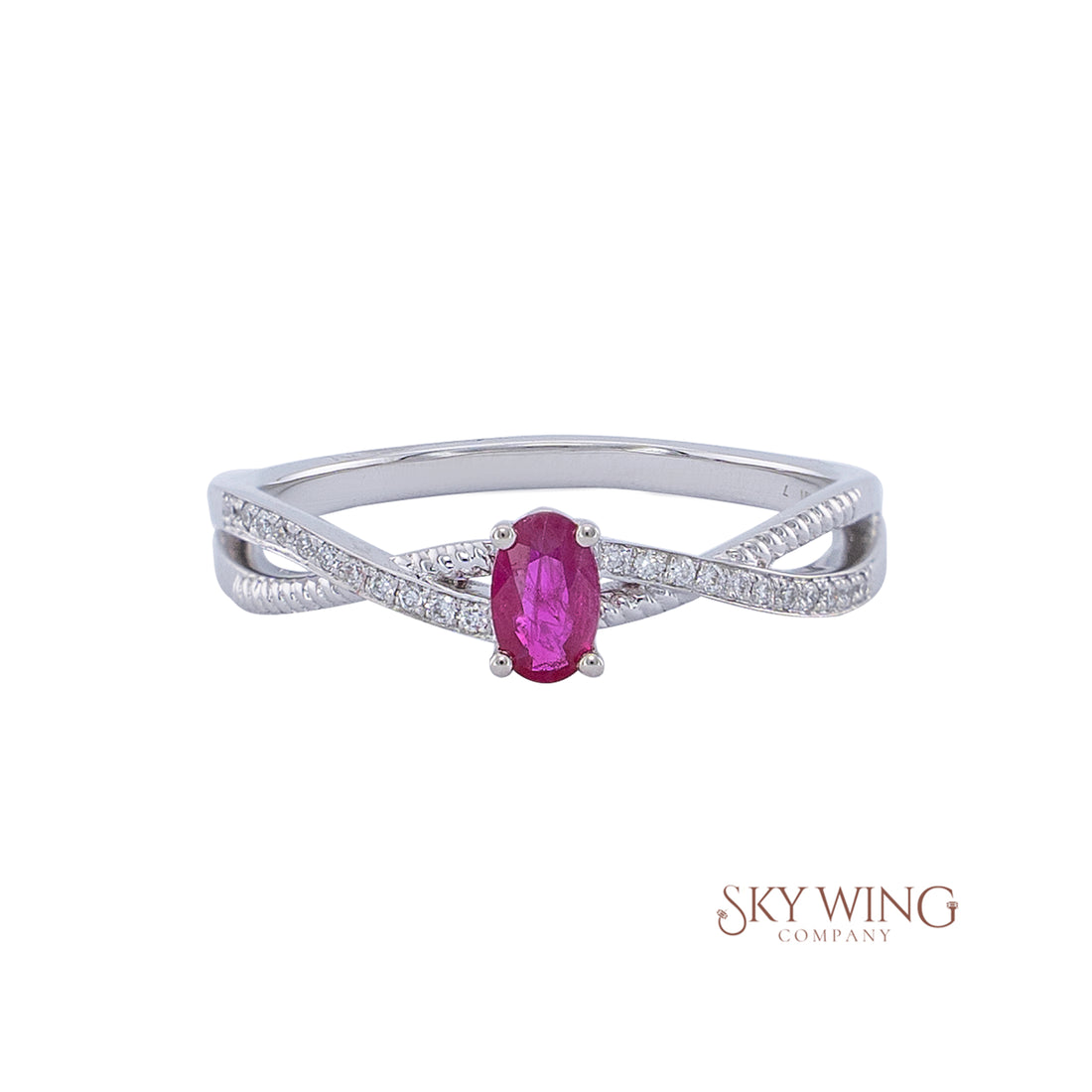 DIA: &amp; OVAL RUBY CRISSCROSS RING