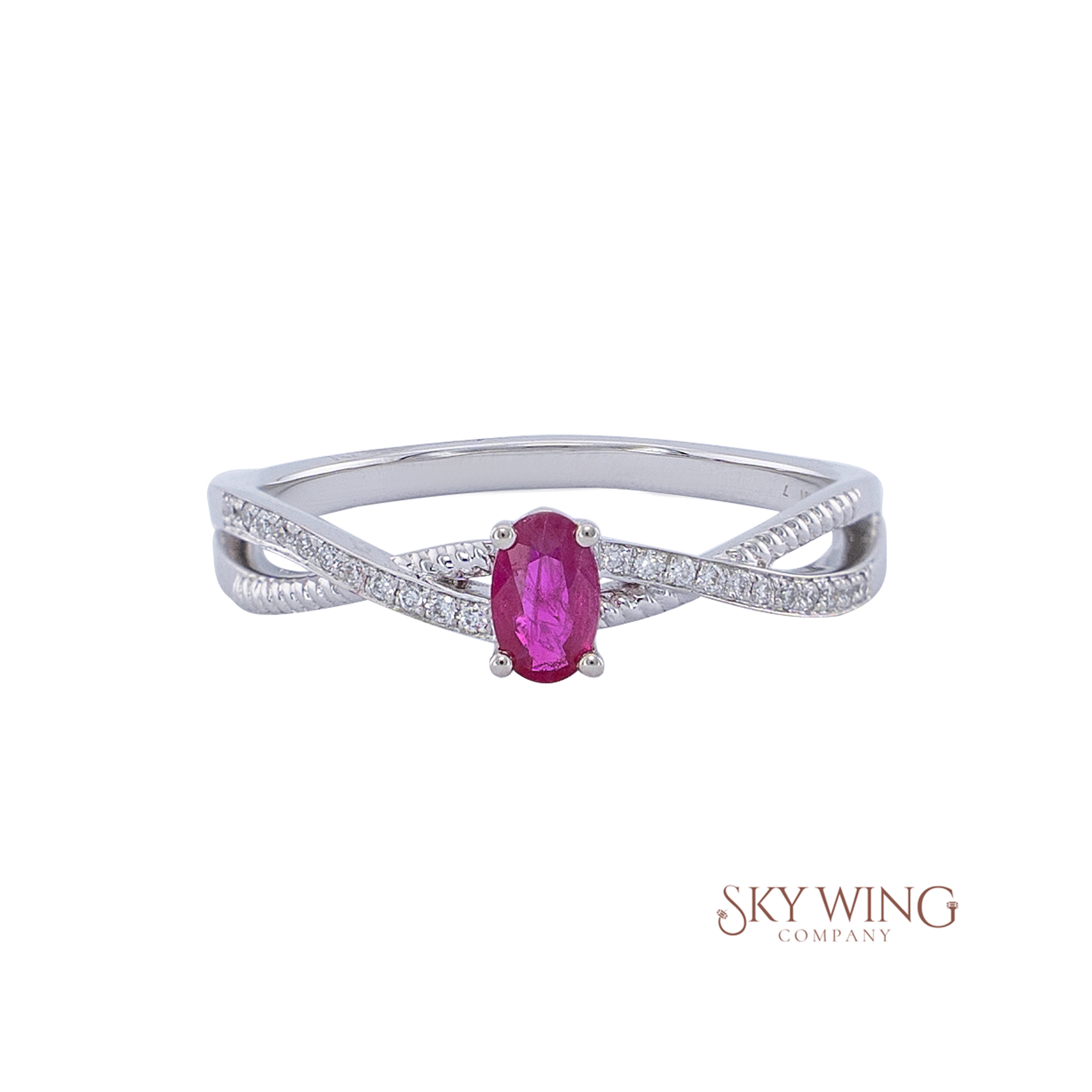 DIA: &amp; OVAL RUBY CRISSCROSS RING