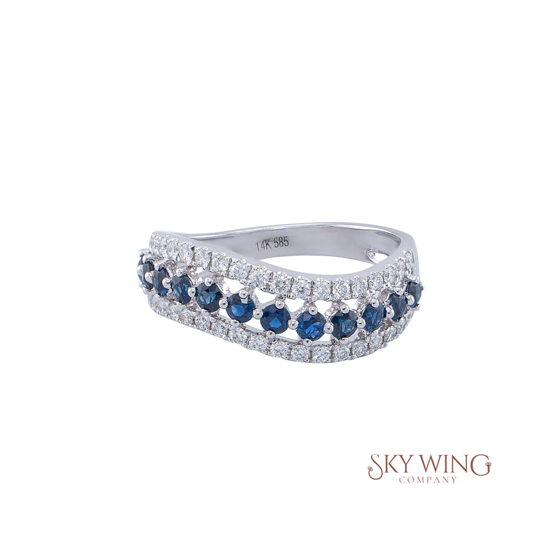 DIA: &amp; SAPPHIRE TRIPLE WAVE RING