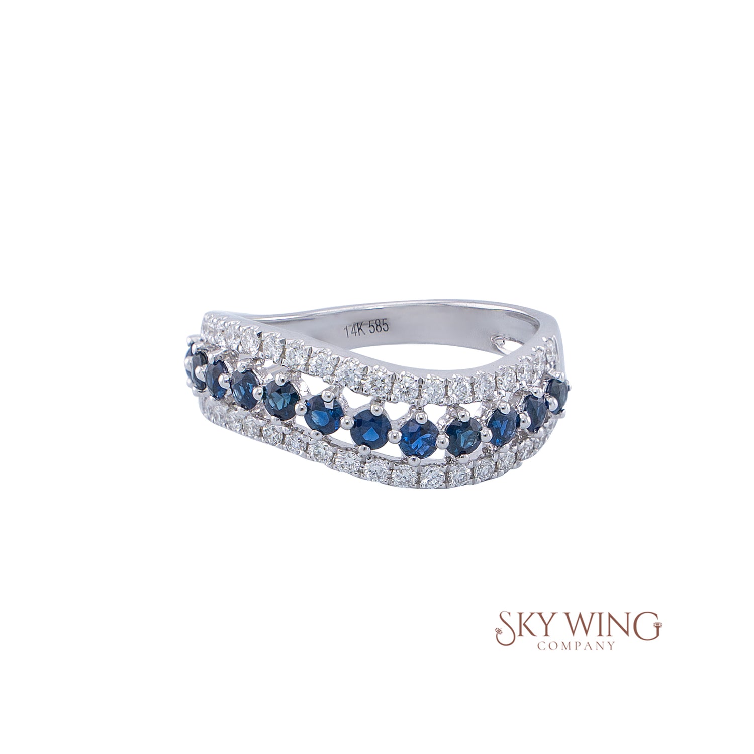 DIA: &amp; SAPPHIRE TRIPLE WAVE RING