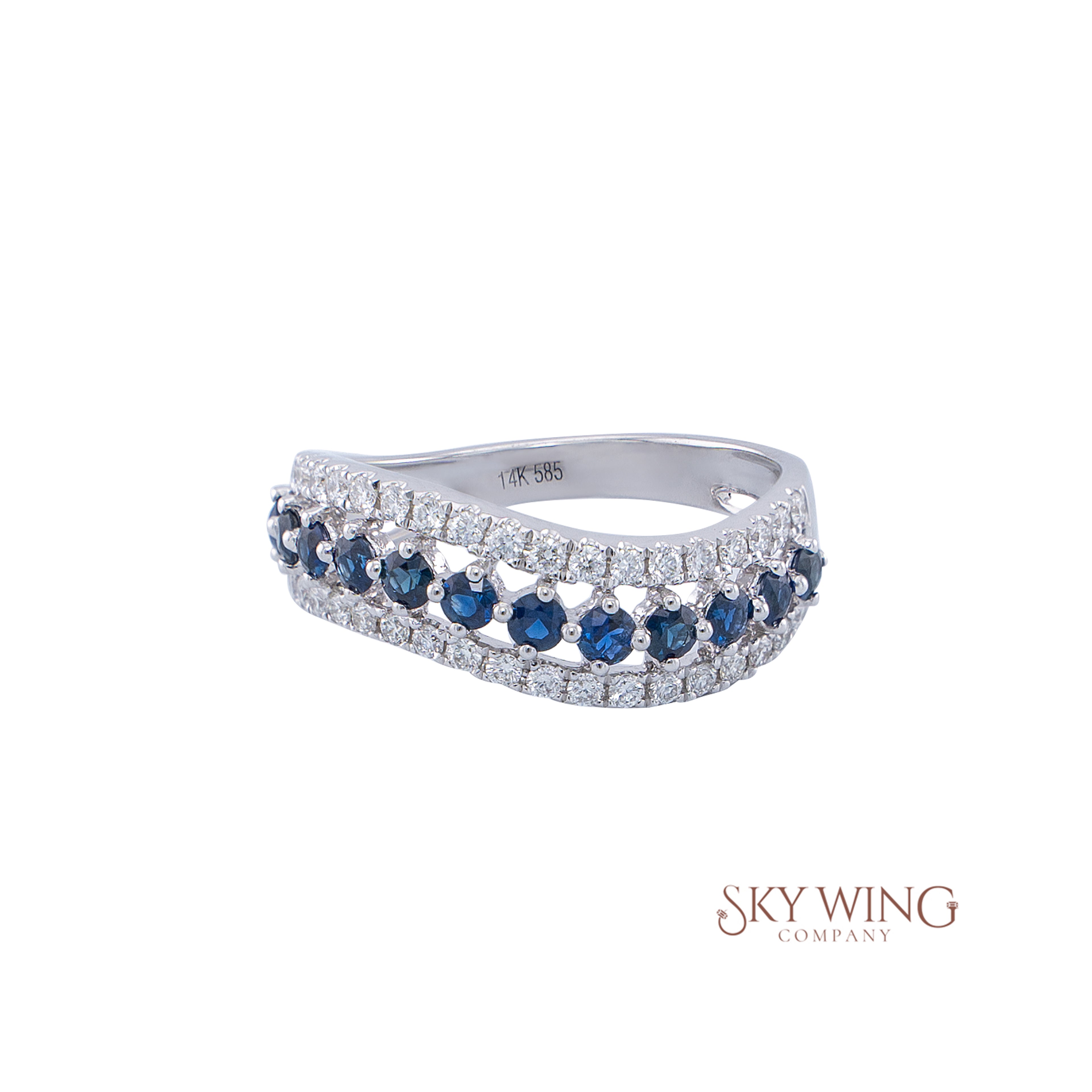 DIA: &amp; SAPPHIRE TRIPLE WAVE RING