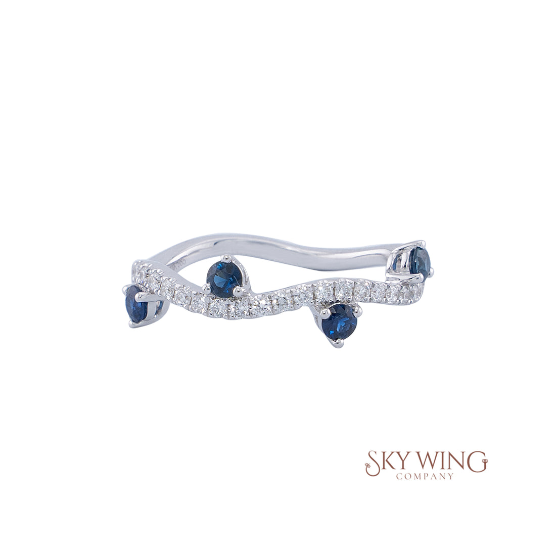 ROUND BLUE SAPPHIRE AND DIAMOND TWISTED RING