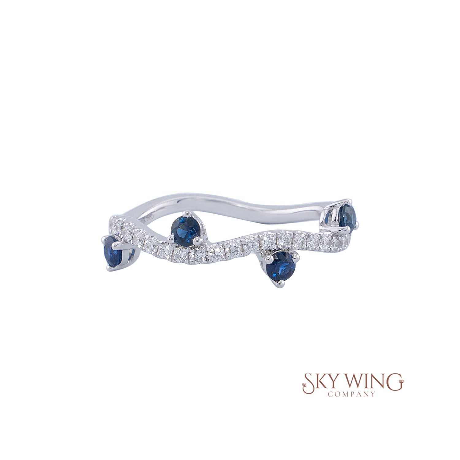 ROUND BLUE SAPPHIRE AND DIAMOND TWISTED RING