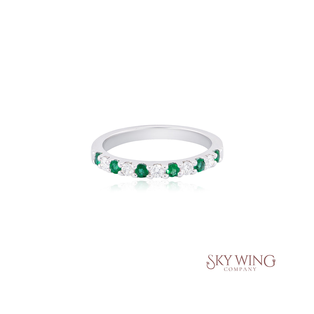 DIA: &amp; EMERALD PRONG SET BAND