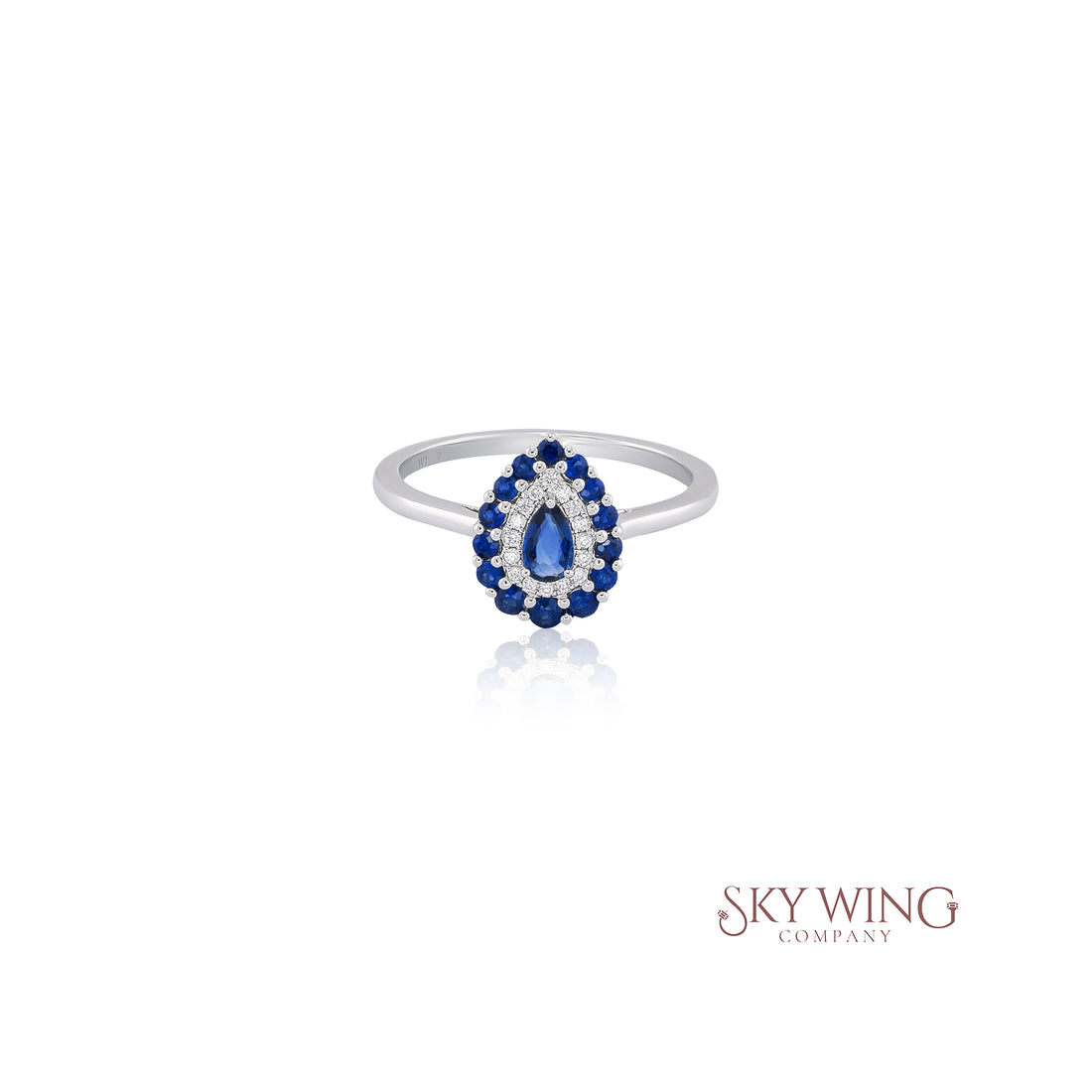 PEAR SHAPED ROUND BLUE SAPPHIRE AND DIAMOND RING