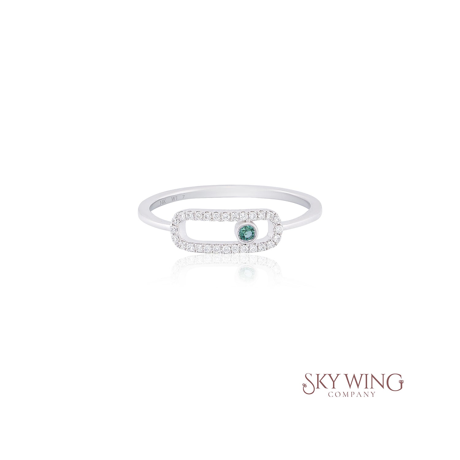ROUND EMERALD AND DIAMOND BAR RING