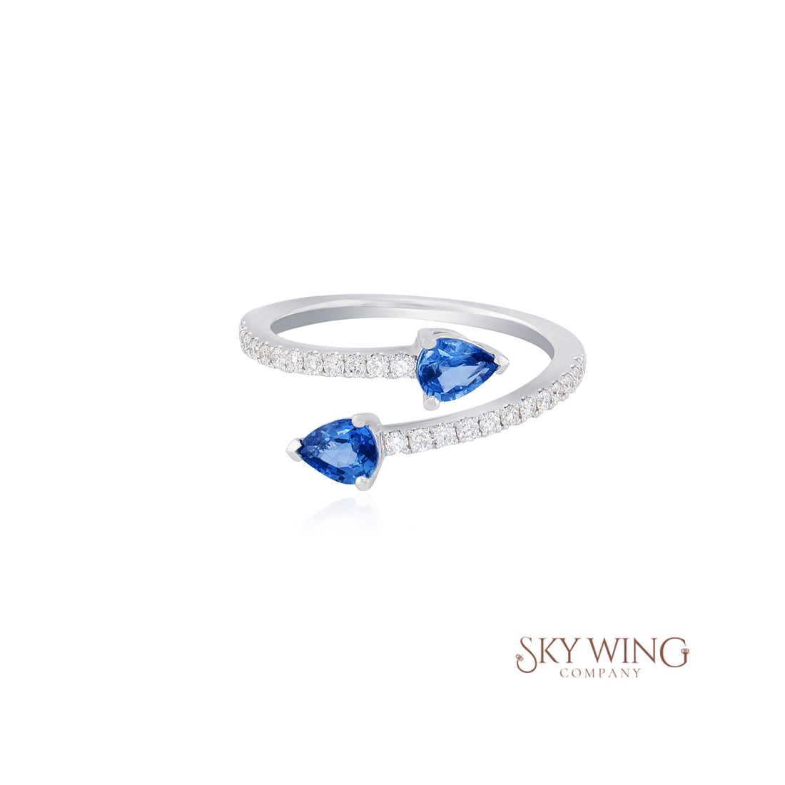 DIA: &amp; PEAR SHAPE BLUE SAPPHIRE BYPASS RING