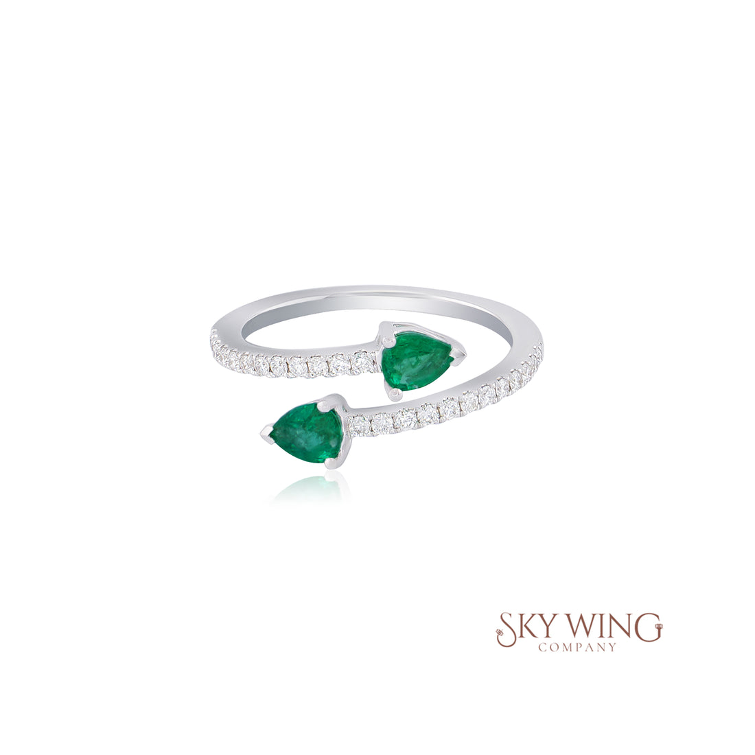 DIA: &amp; PEAR SHAPE EMERALD BYPASS RING