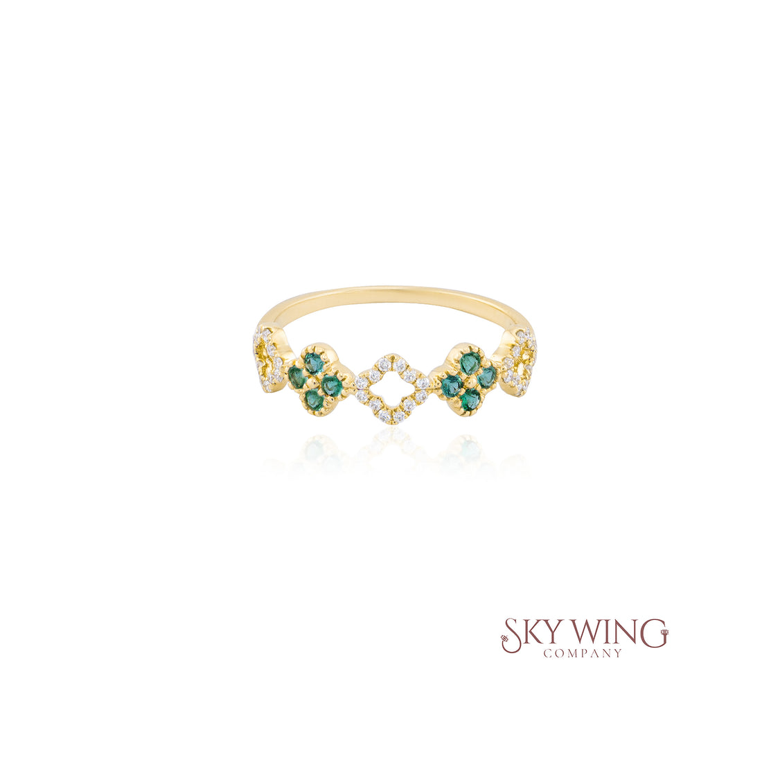 EMERALD AND DIAMOND ROUND CLOVER RING