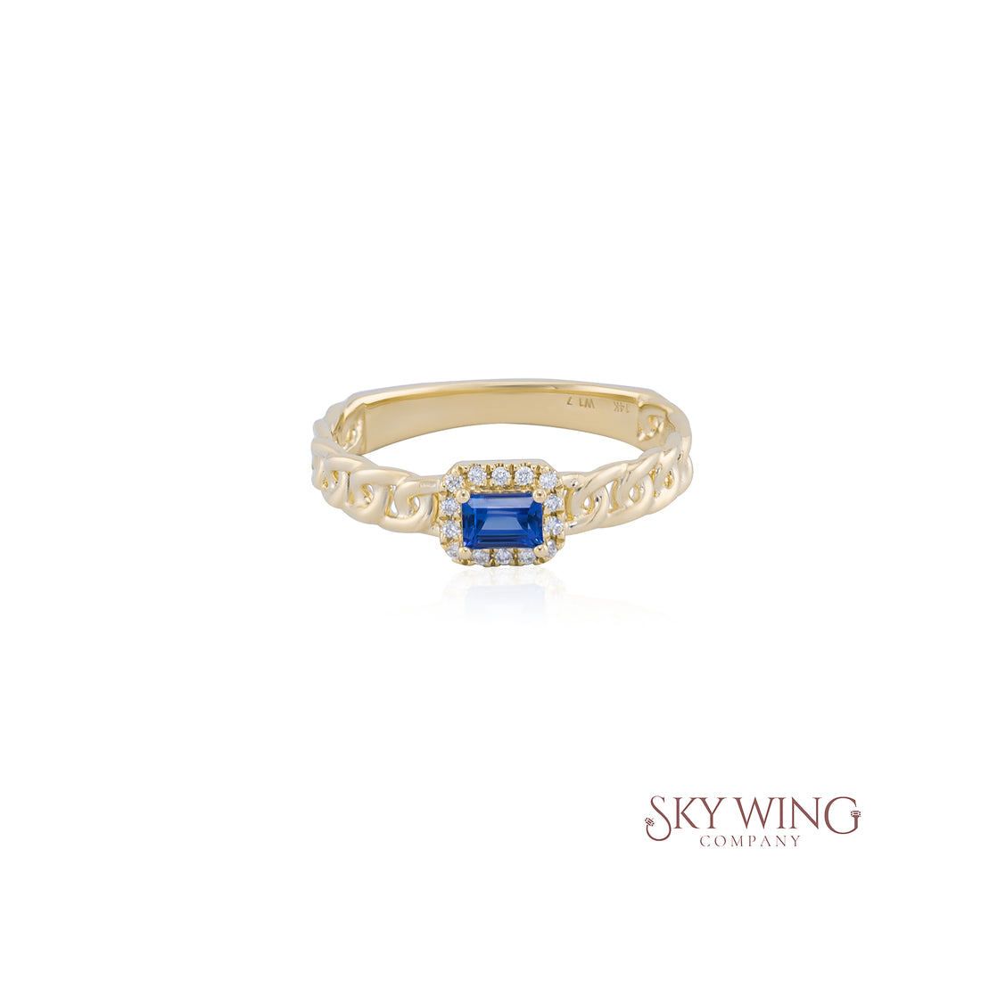 OCTAGON BLUE SAPPHIRE AND ROUND DIAMOND CHAIN RING