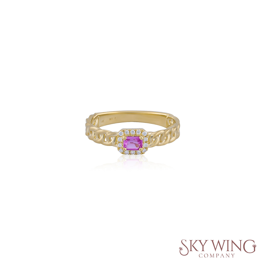 OCTAGON PINK SAPPHIRE AND ROUND DIAMOND CHAIN RING