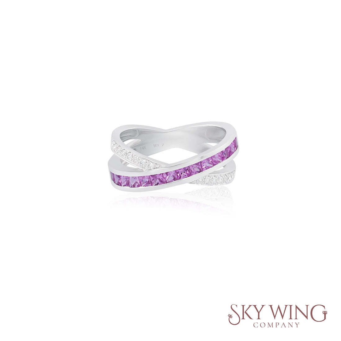 DIAMOND AND PINK SAPPHIRE CROSSOVER RING