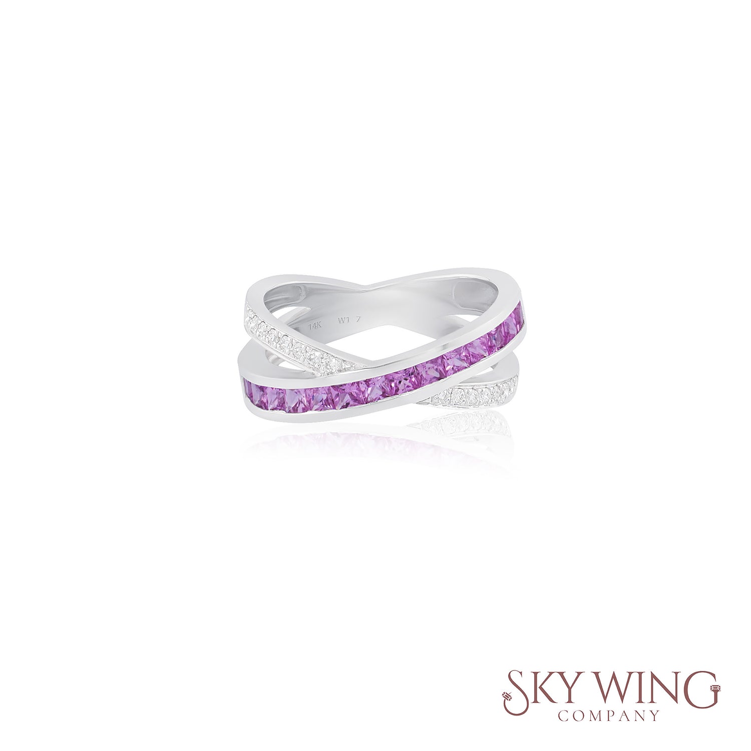 DIAMOND AND PINK SAPPHIRE CROSSOVER RING
