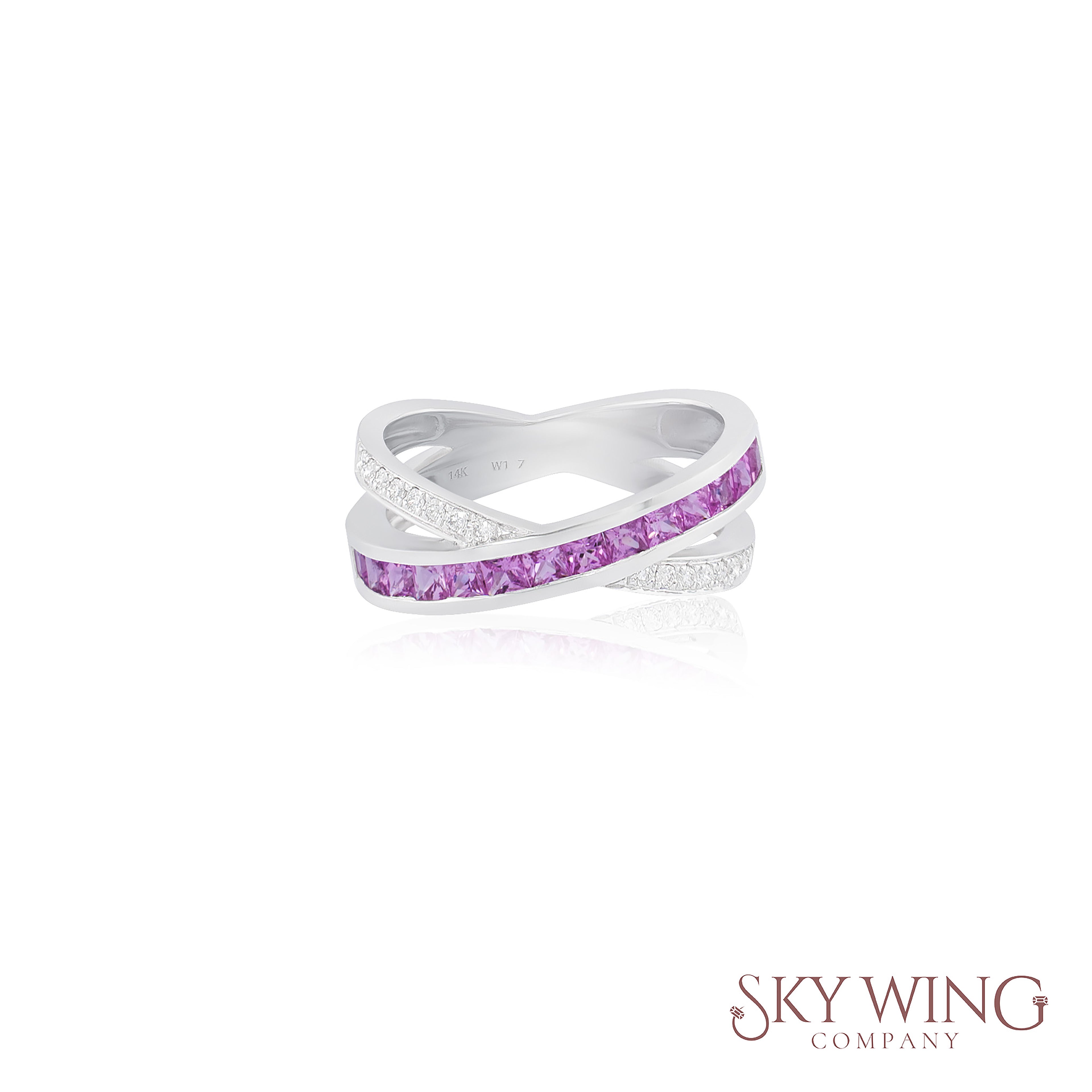 DIAMOND AND PINK SAPPHIRE CROSSOVER RING