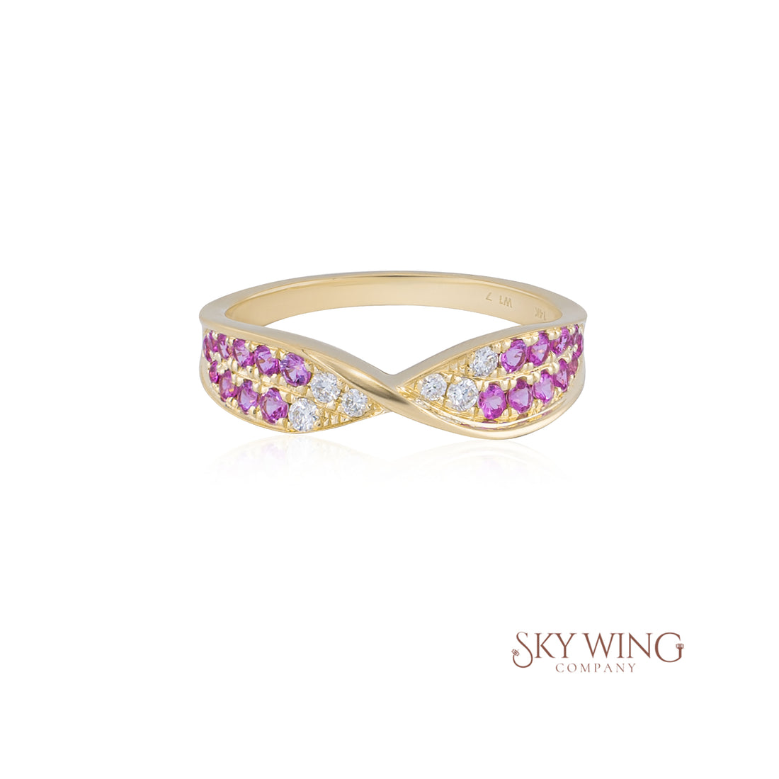 ROUND PINK SAPPHIRE AND DIAMOND DUAL TONE RING
