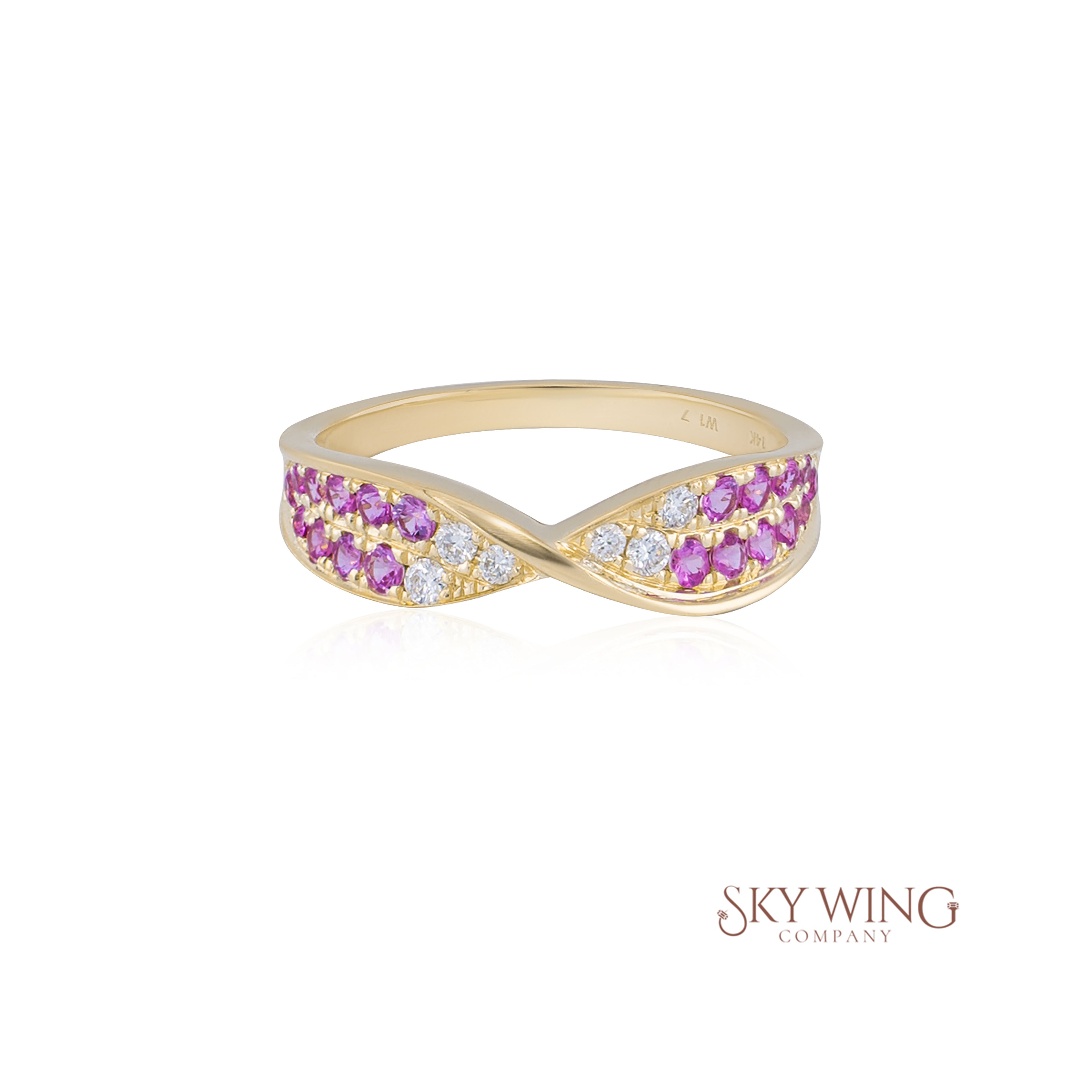 ROUND PINK SAPPHIRE AND DIAMOND DUAL TONE RING