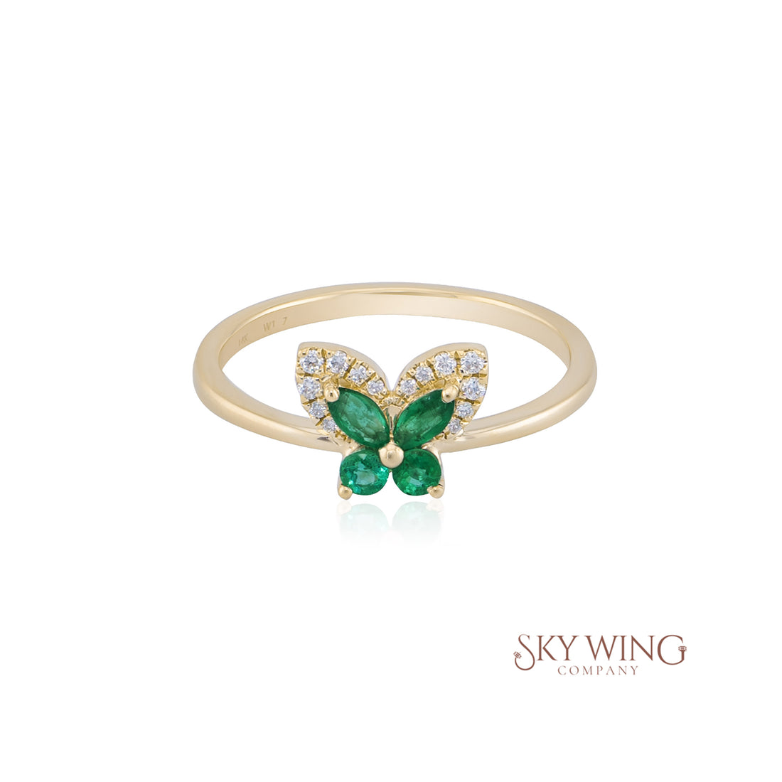 EMERALD AND DIAMOND BUTTERFLY RING