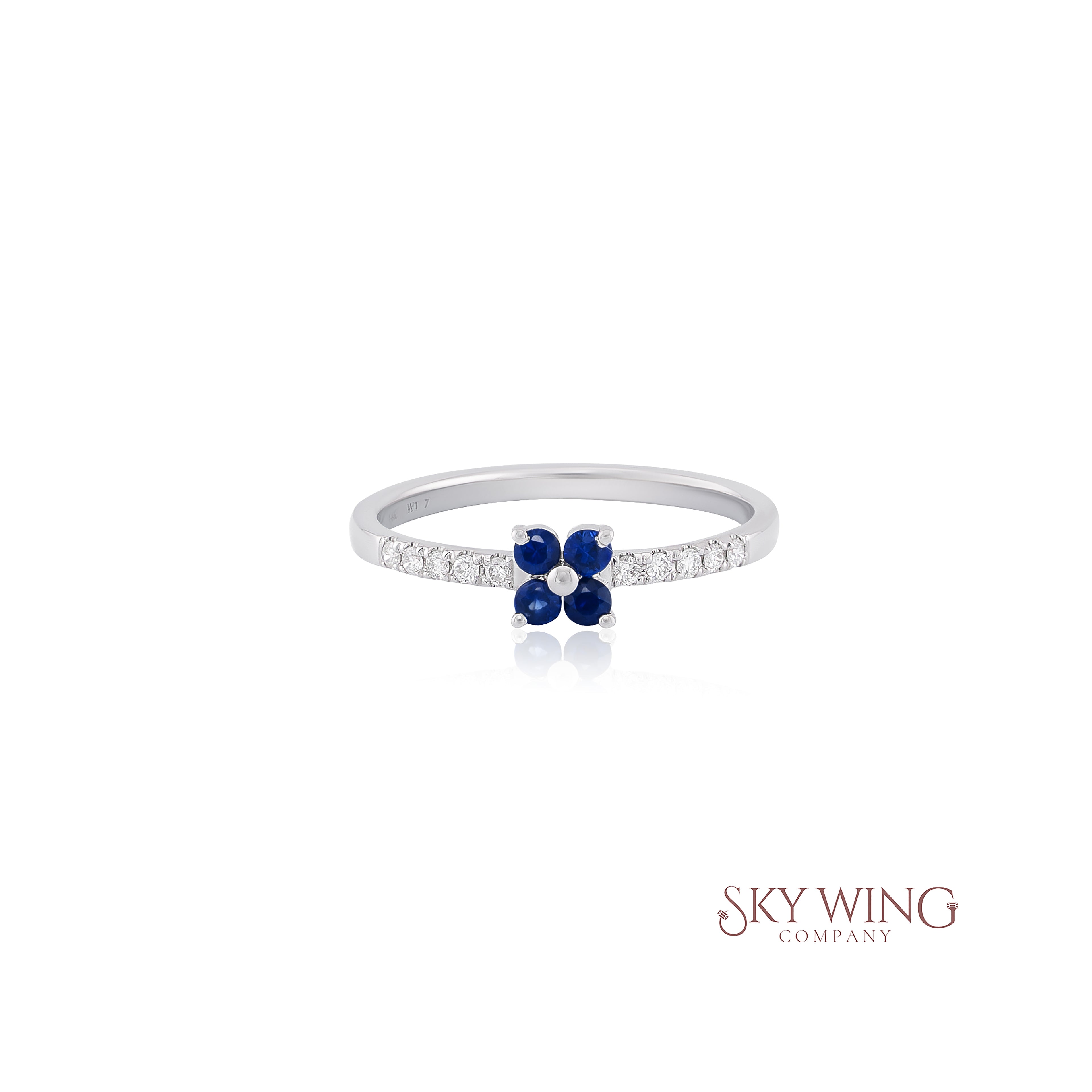 BLUE SAPPHIRE AND DIAMOND FLOWER BAND