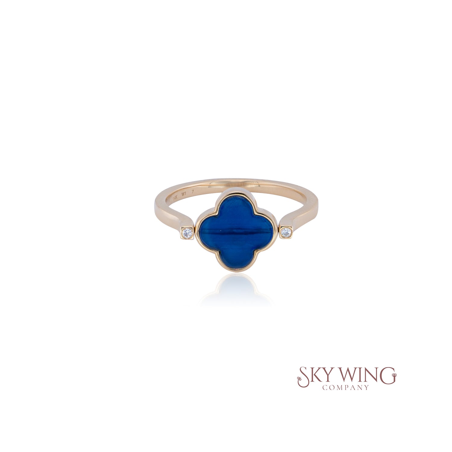 BLUE ONXY &amp; DIAMOND CLOVER RING