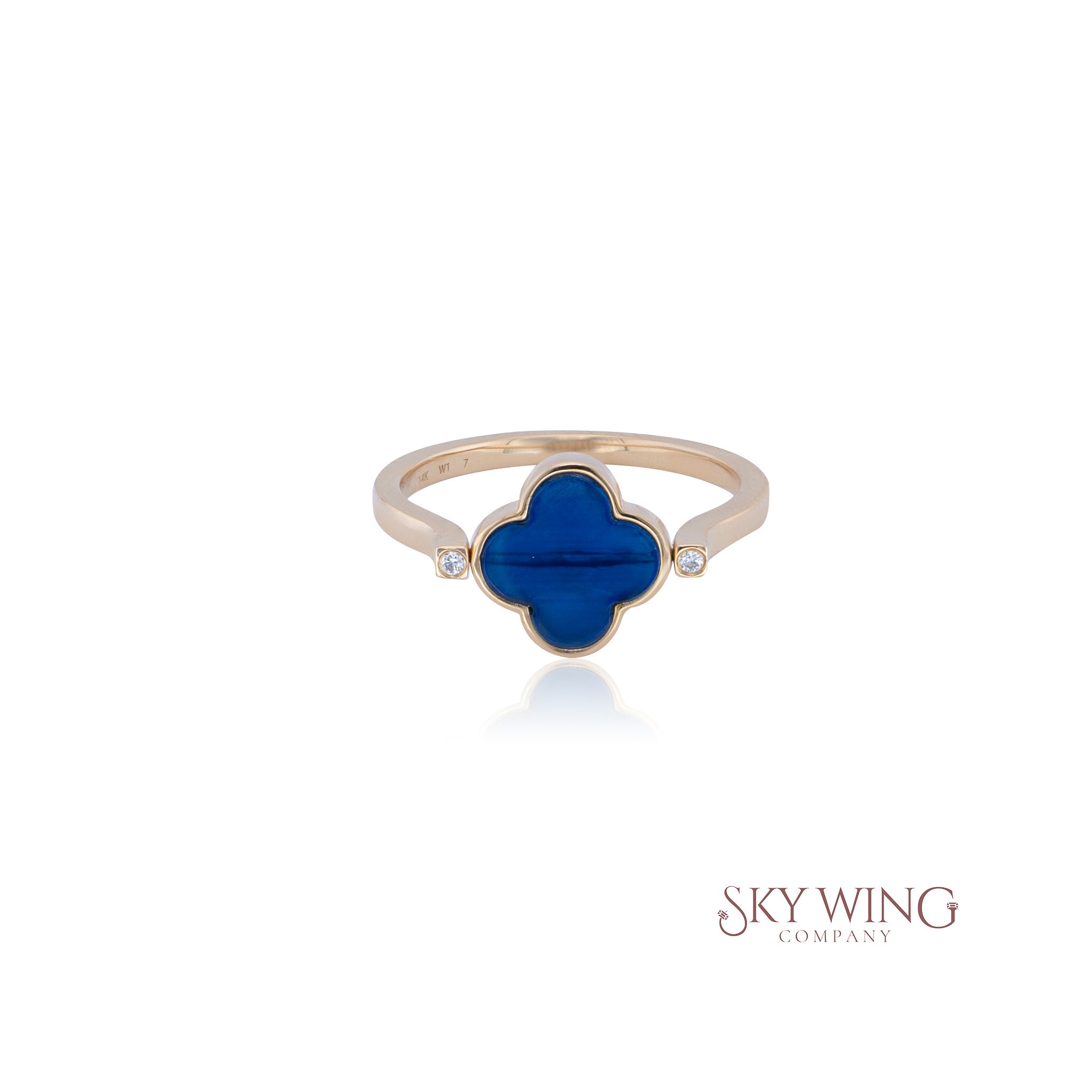BLUE ONXY &amp; DIAMOND CLOVER RING