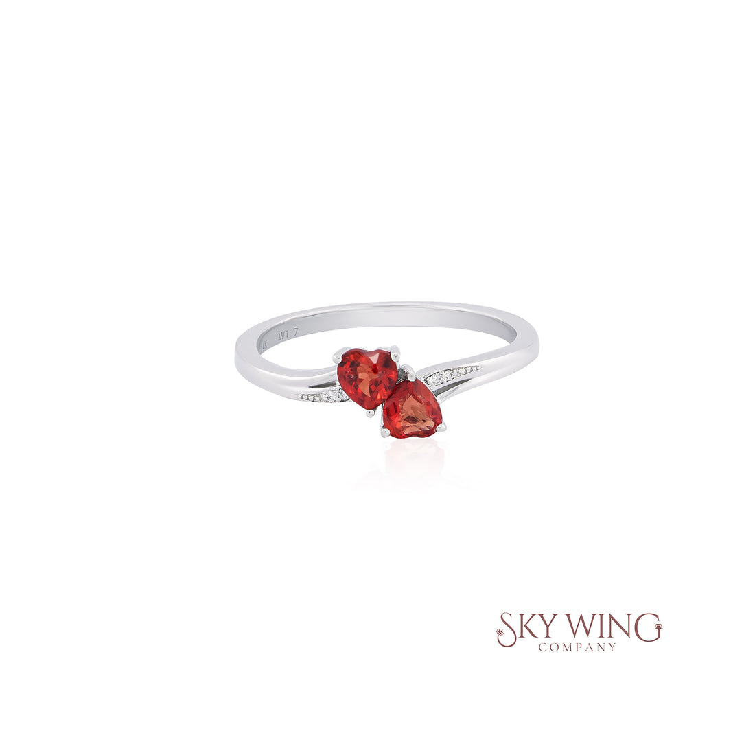 ORANGE SAPPHIRE &amp; DIAMOND 2 HEART SHAPED RING