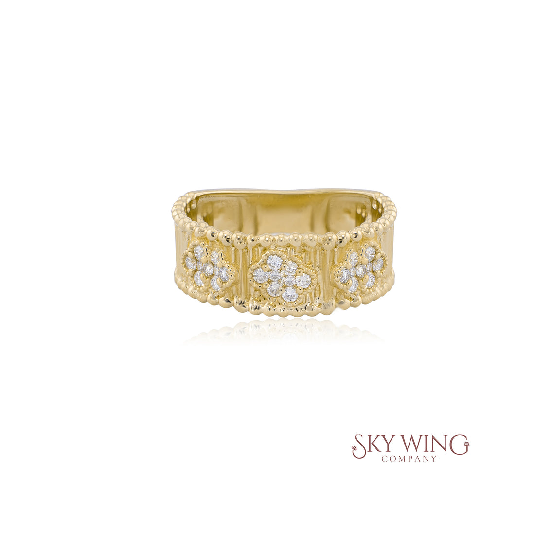 DIAMOND FLUTED CLOVERS RING