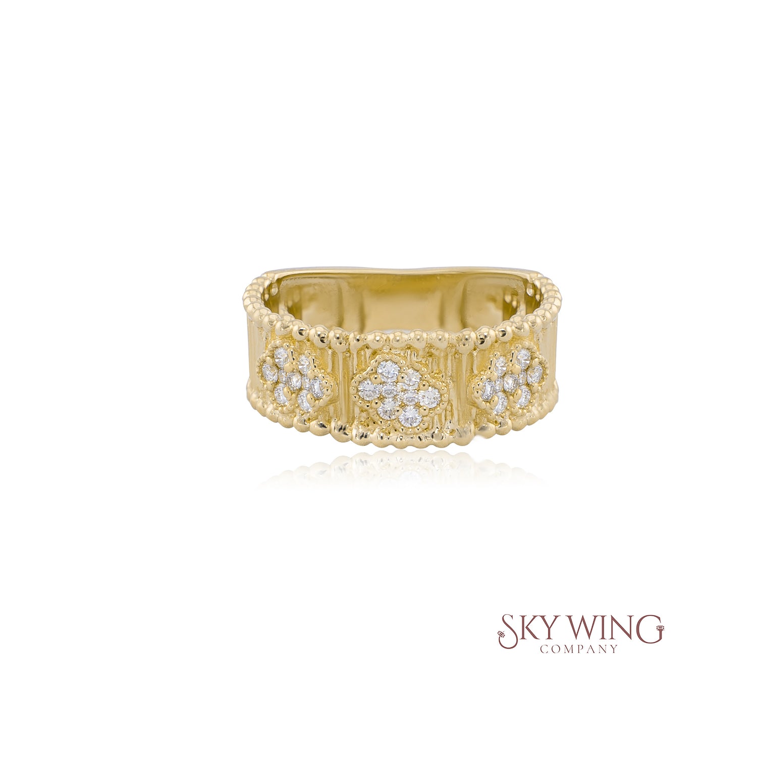 DIAMOND FLUTED CLOVERS RING