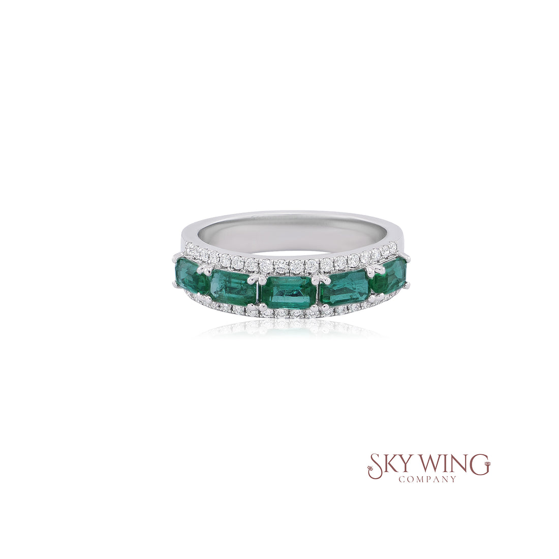 OCTAGON EMERALD AND ROUND DIAMOND FANCY BAND RING