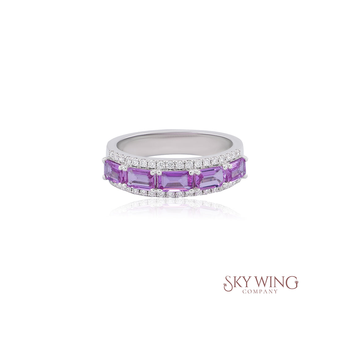 OCTAGON PINK SAPPHIRE AND ROUND DIAMOND FANCY BAND RING