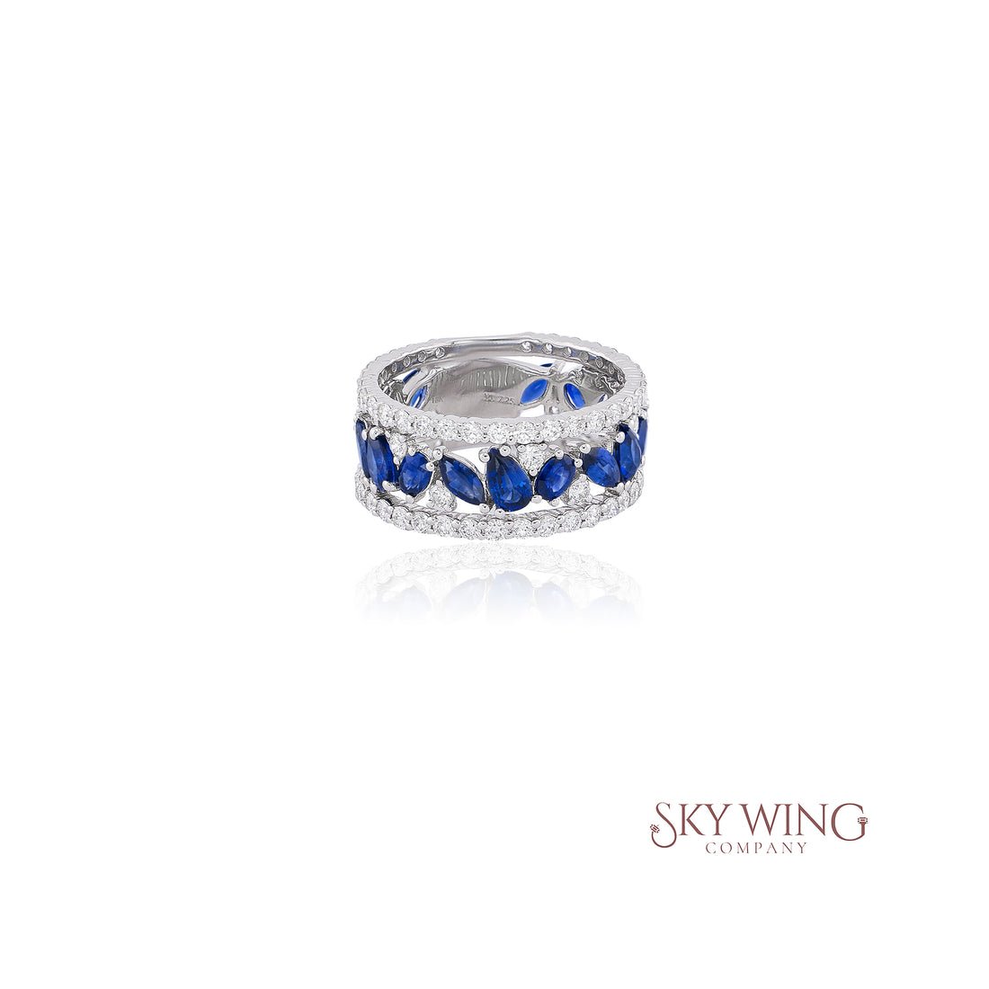 DIAMOND AND PEAR SHAPED BLUE SAPPHIRE BAND RING