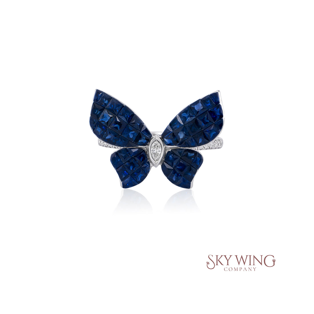 BLUE SAPPHIRE INVISIBLE SETTING BUTTERFLY RING