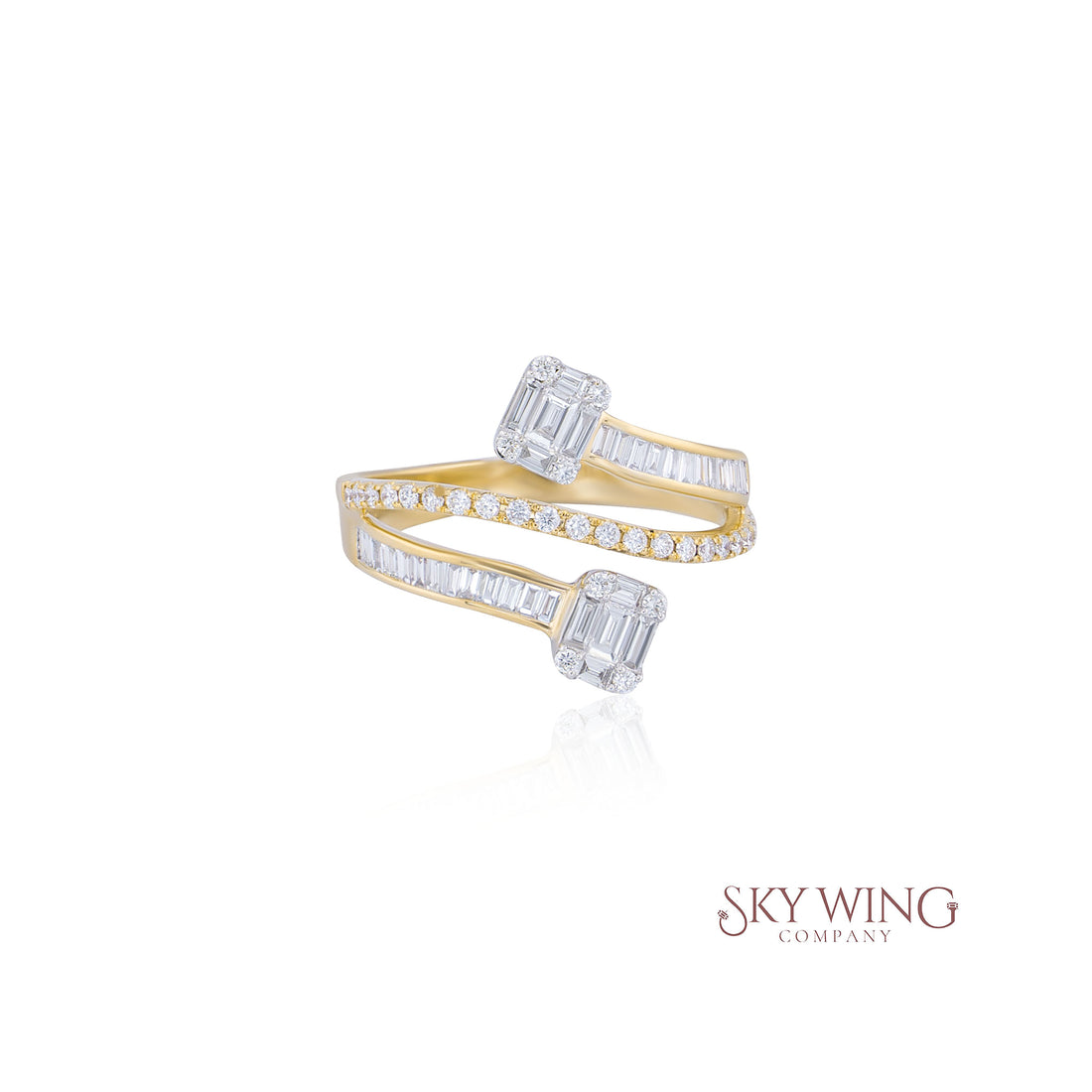 BYPASS BAGUETTE PRINCESS AND ROUD DIAMOND RING
