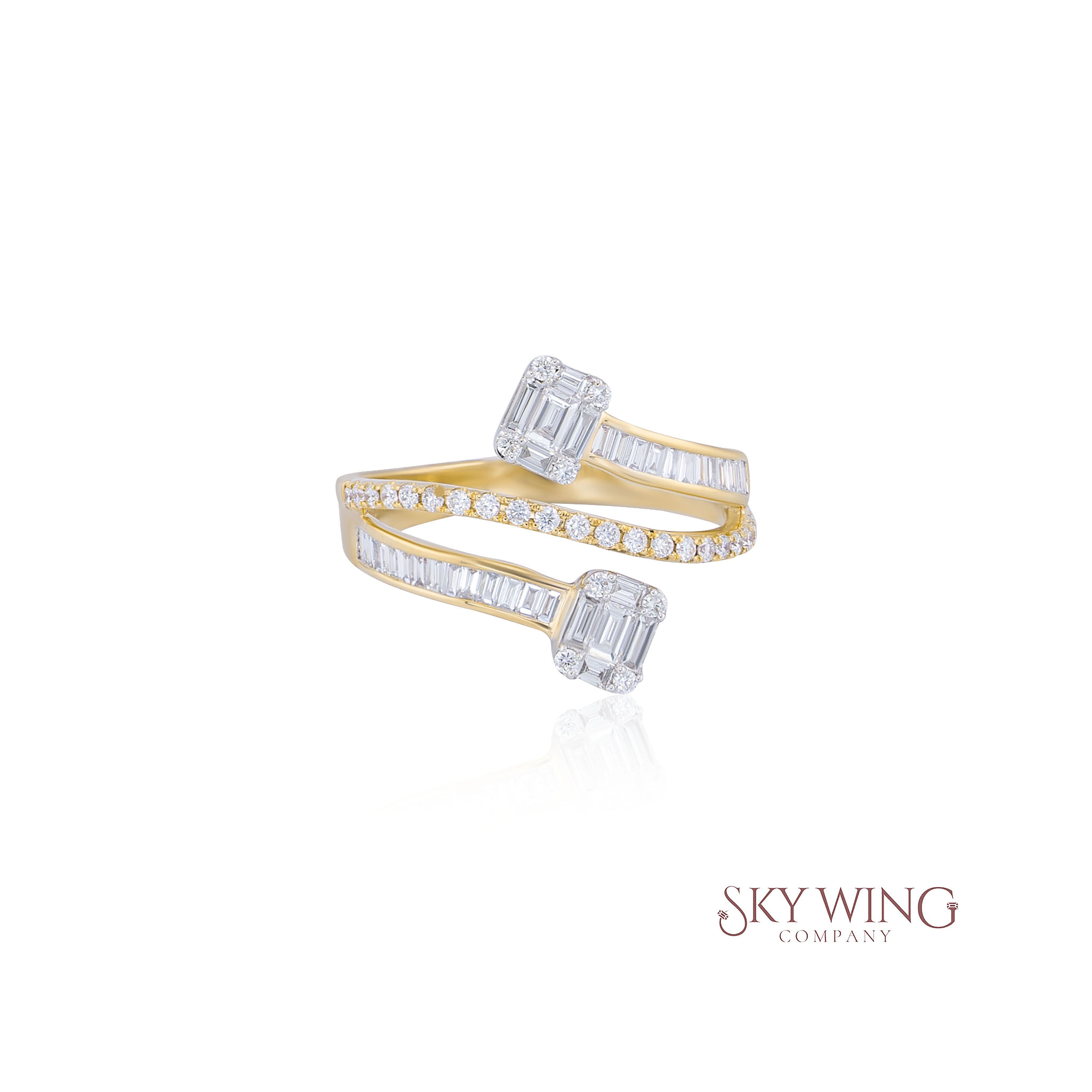 BYPASS BAGUETTE PRINCESS AND ROUD DIAMOND RING