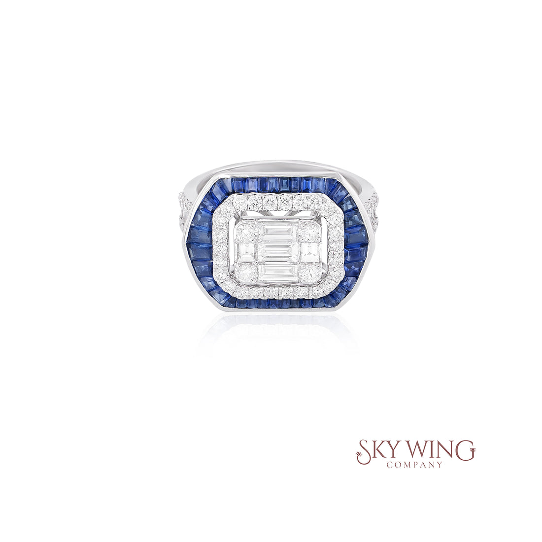 SAPPHIRE AND DIAMOND HALO RING